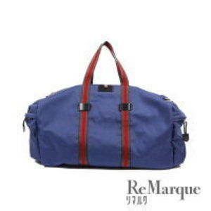 GUCCI Webline Boston Bag Handbag Blue Nylon